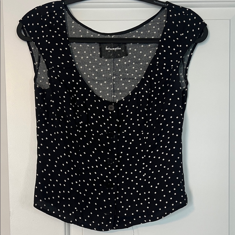 Reformation Black and White Polka Dot Blouse